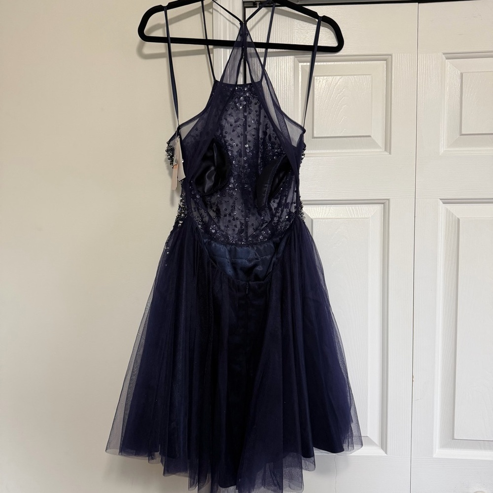 GB Stunning Navy Silver Beaded Sequins Formal Halter Dress Size 13, NWT - Picture 7 of 14